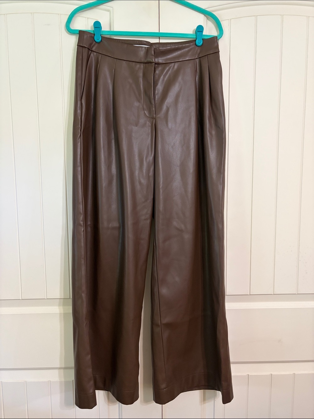 Peter Som Brown Faux Leather Wide-Leg Pants Size 10